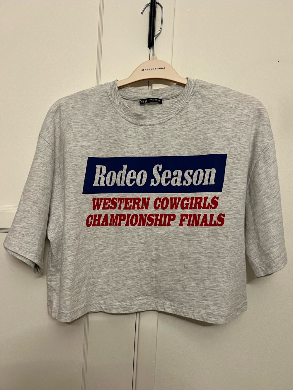 Zara Gray 'Rodeo Season' Graphic Crop Tee with Red & Navy Print